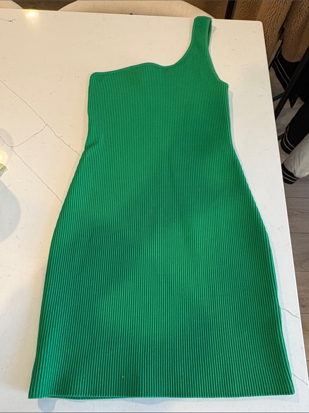 Aritzia Babatron Emerald One-Shoulder Ribbed Bodycon Dress